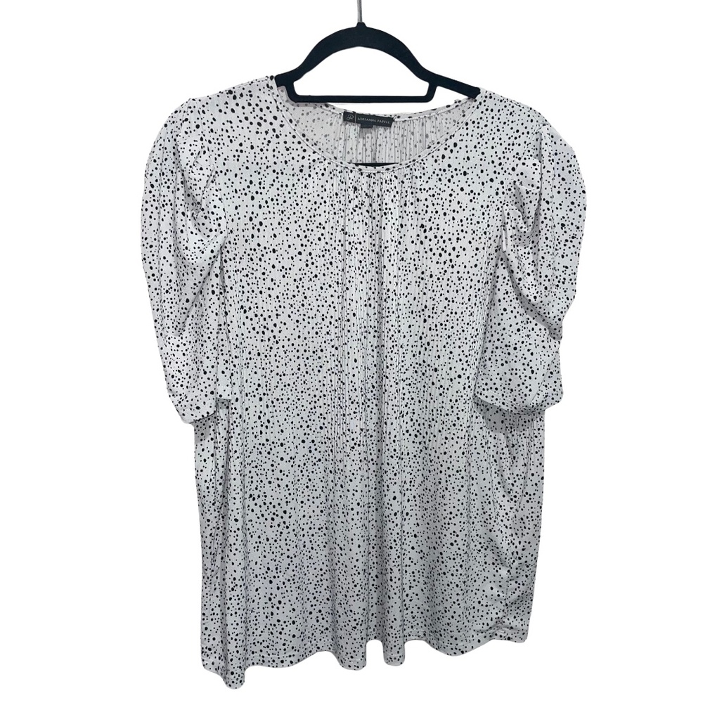 Adrianna Papell Woman's White With Black Polka Dot Career Blouse Sz L